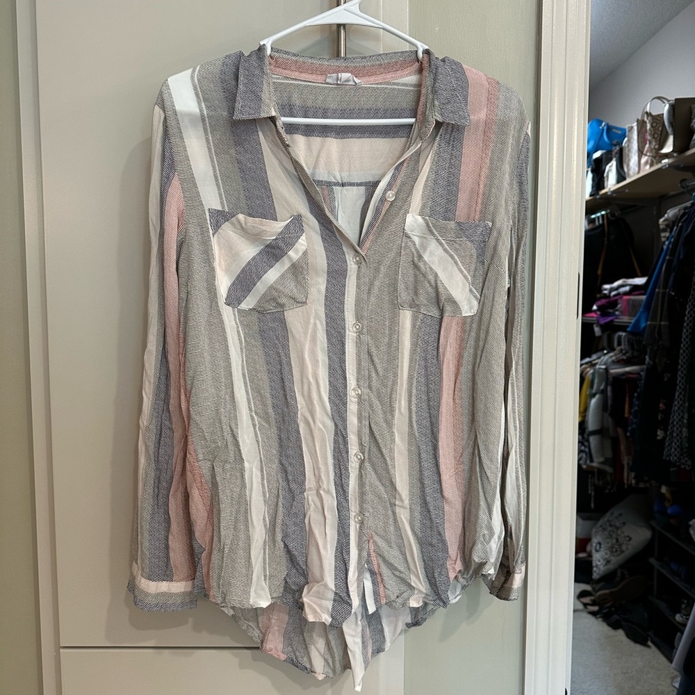 Striped Button Down Shirt - Pink, Blue, White